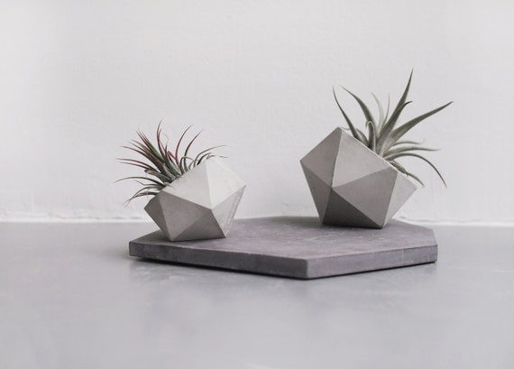 Medium concrete planter, handmade cachepot, modern geometric style