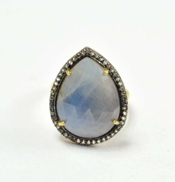 Teardrop Shaped Blue Sapphire Adjustable Ring by SilverFantasyInc