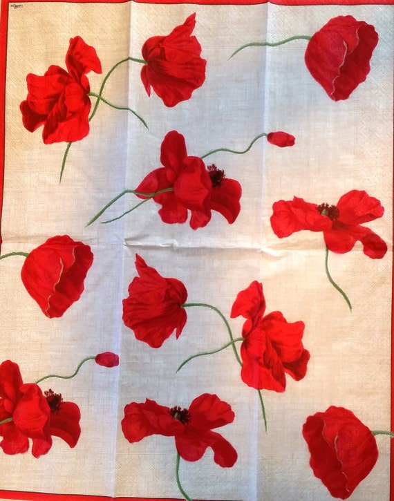 TWO Red Poppies Paper Hostess Napkins for by VPaperSupply on Etsy
