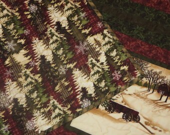 Cozy, Moda Northwoods Christmas, Picturesque Quilt in Deep Cranberry Red, Forest Green and Cream