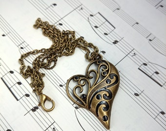 Bronze Heart Necklace. Ornate Heart Pendant. Bronze Anniversary Gift for Wife. Bronze Wedding Gift. Bronze Necklace. 8th Anniversary Gift