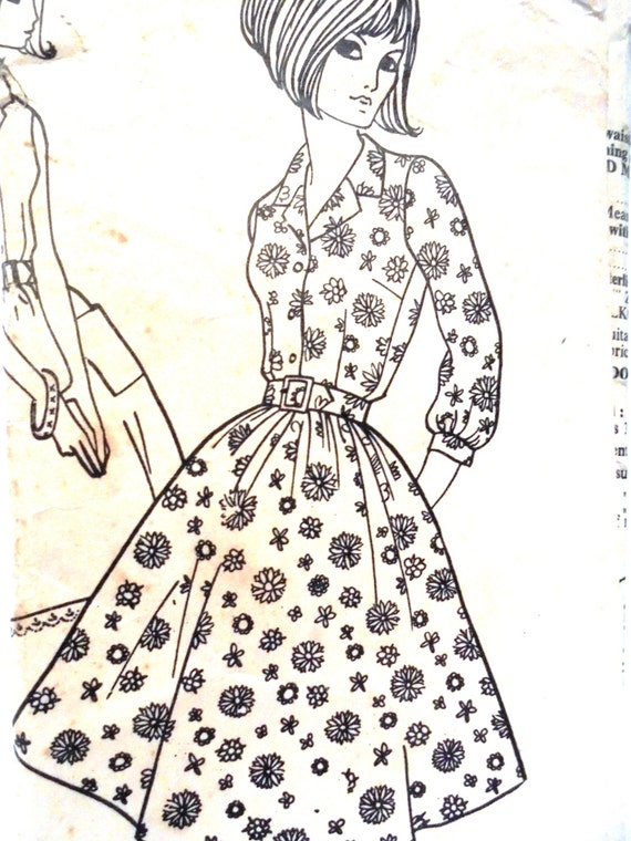 1960s Shirtwaister  Dress  with Full Skirt Mail Order Pattern 