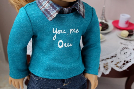 You, Me, Oui Sweater and Collar for American Girl or 18" Doll