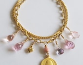 Bracelet - Saint Mary Magdalene Pink Zircon, Fuschia Topaz & Vintage, Czech Glass - 18K Gold Vermeil