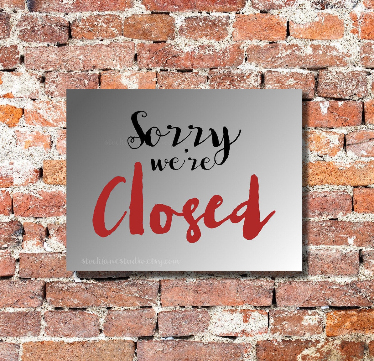 Sorry Closed Printable Gray Sign 11x14 Store by StockLaneStudio