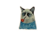 Grumpy Cat Smoking Pipe Sailor With Anchor Tattoo - Cool Funny Acrylic / Plastic Animal Colorful brooch Pin - Great Cat lovers Gift Souvenir Grumpy Cat Smoking Pipe Sailor With Anchor Tattoo - Cool Funny Acrylic / Plastic Animal Colorful brooch Pin - Great Cat lovers Gift Souvenir