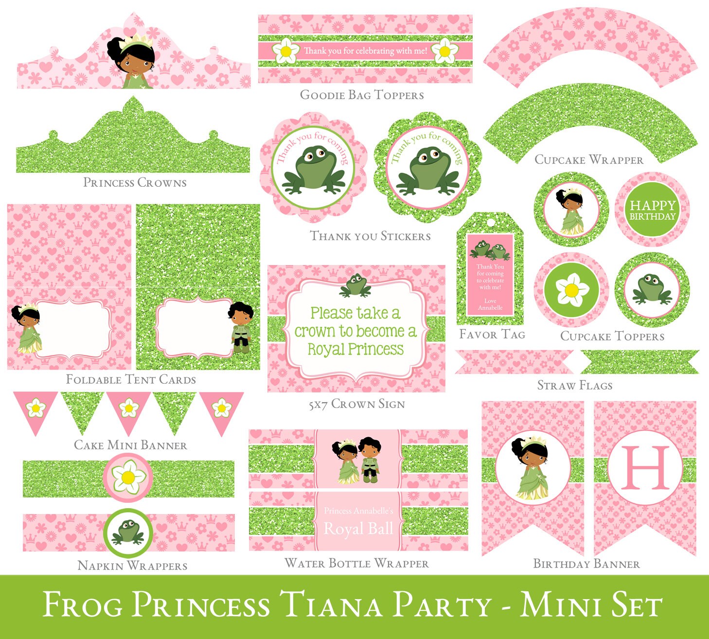 PRINCESS TIANA Party Printable Mini Set Princess Tiana