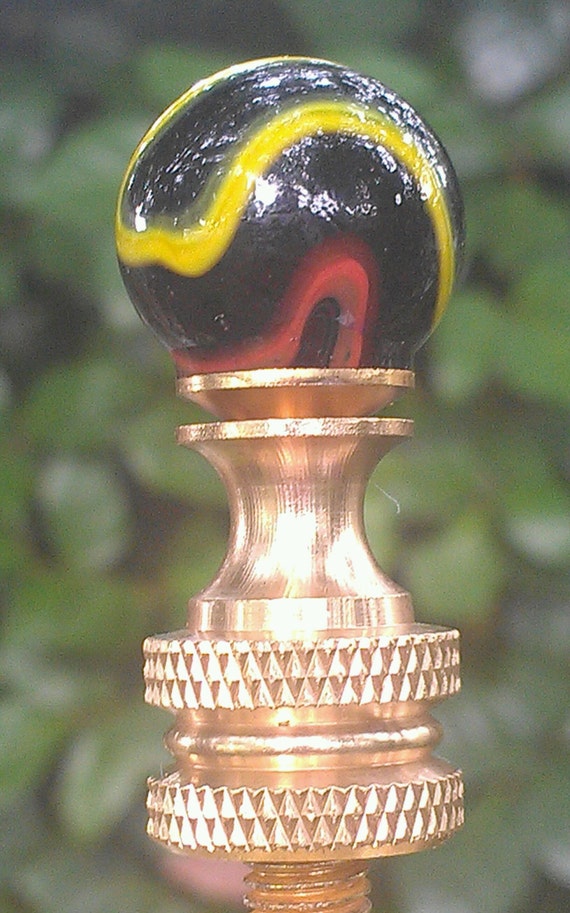 Finial Black Yellow Red Swirls Lamp Glass Marble by VeroLampshades