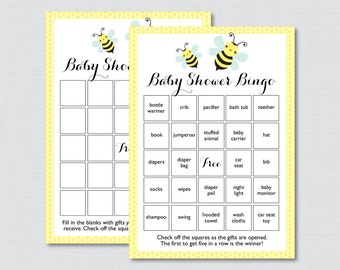 Bumble Bee Baby Shower Bingo Cards in Yellow - Printable Blank Bingo Cards AND PreFilled Bingo Cards - Bumble Bee Baby Bingo - 0021