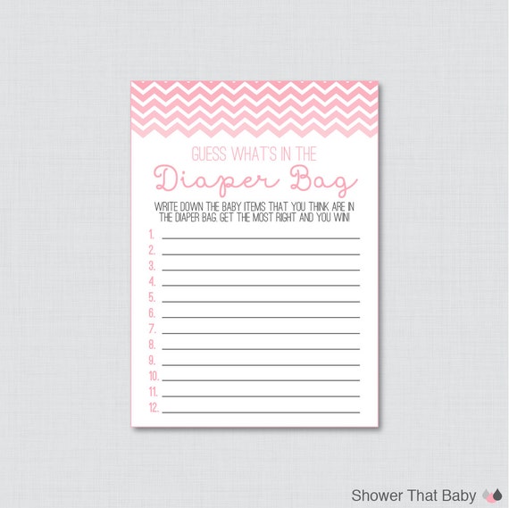 Pink Chevron Baby Shower Diaper Bag Game Pritable Guess