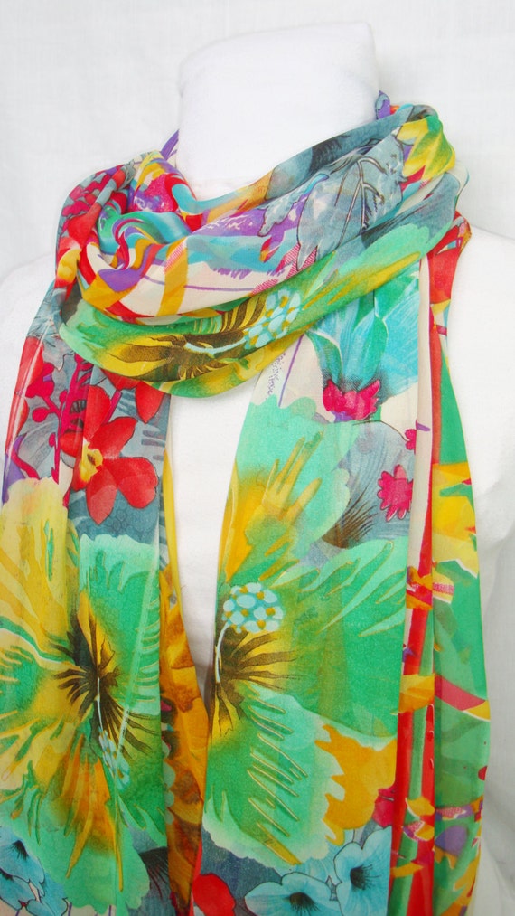 Items similar to Multi colored chiffon scarf/soft and silky scarf/shawl ...