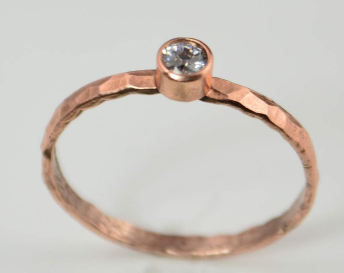 Copper CZ Diamond Ring,Classic Size, Stackable Rings, Mothers Ring, Aprils Birthstone, Copper Jewelry, CZ Diamond Ring, Pure Copper Ring