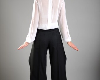 Vestito di pantaloni palazzo, Pantaloni donna, pantaloni a vita alta, pantaloni larghi, pantaloni neri, pantaloni di lana, Maxi Pantaloni, pantaloni lunghi, pantaloni, pantaloni eleganti