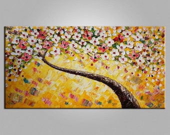 XL Large Painting Canvas Art Framed Art Original Art Abstract Art Impasto Texture Palette Knife Art Canvas Painting Flower Tree Painting