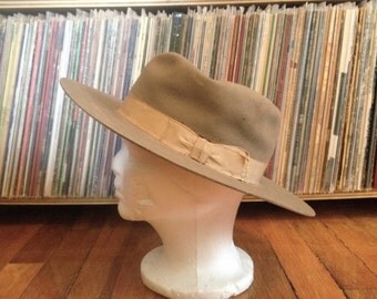 Vintage Antique 1910s 1920s Mens STETSON Flat Brim Tan COWBOY Western HAT Size 7 Western Fedora Boss