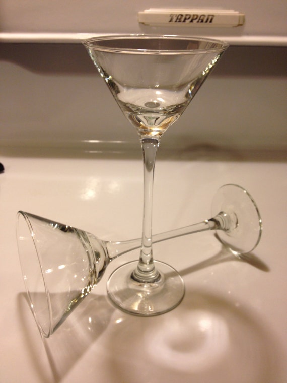 Crystal Martini Glasses Long Stemmed Set of 2 Heavy Hand Blown