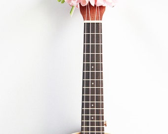 ribbon lei for ukulele / pink plumeria /ukulele accessories / ukulele decor / mandolin / banjo / hawaiian lei / satin ribbon / flower ribbon