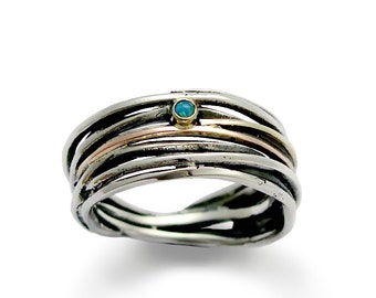 silver and opal wedding ring sterling silver wrapped band mixed metals ring blue - Opal Wedding Ring silver and opal wedding ring sterling silver wrapped band mixed metals ring blue - Opal Wedding Ring