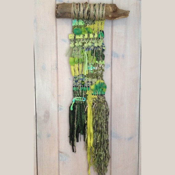 Green Woven Wall Hanging with Fringe Shades of Green Wall