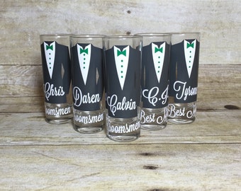 Personalized Shot Glasses with Tuxes Groom by NerdyGiirlCouture