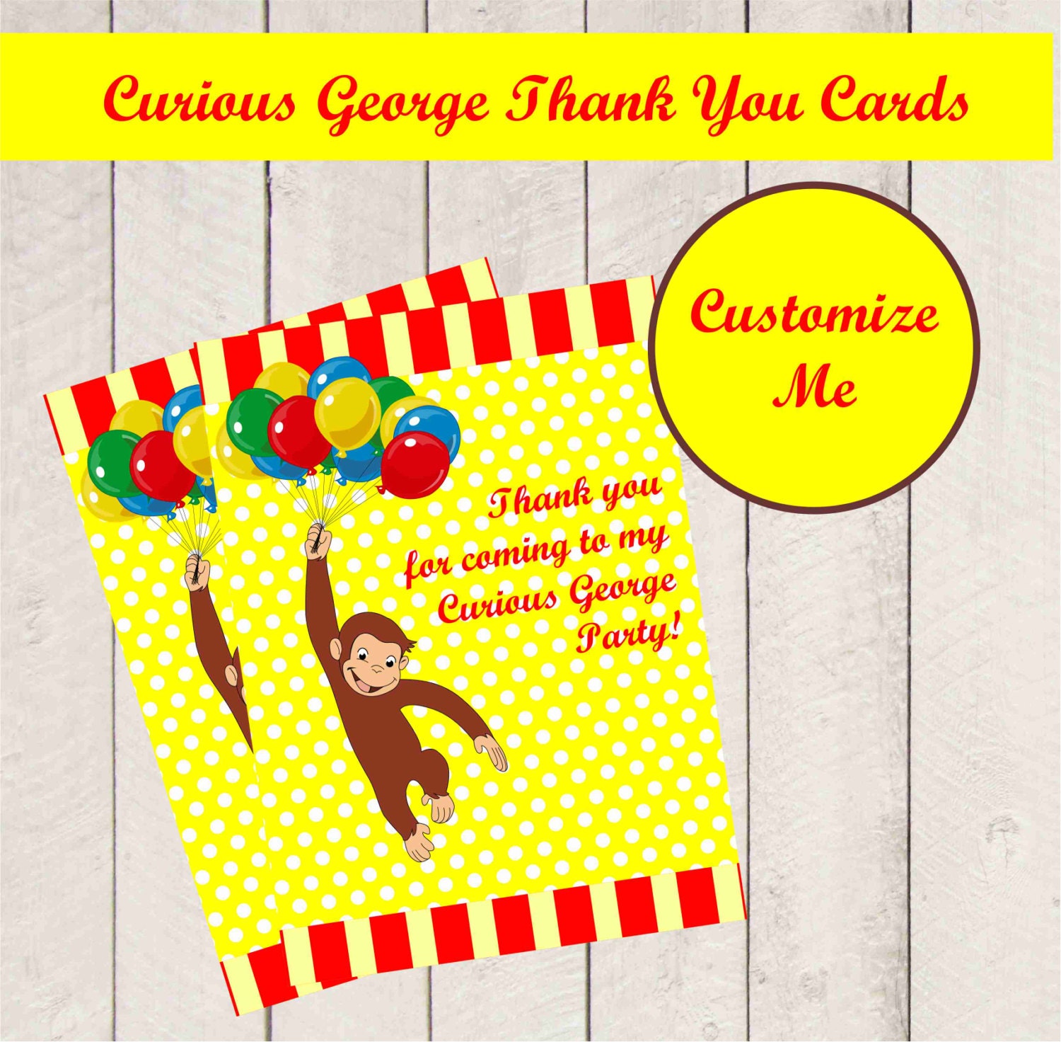 EDITABLE CURIOUS GEORGE thank you cards by BSNPartyArt on Etsy