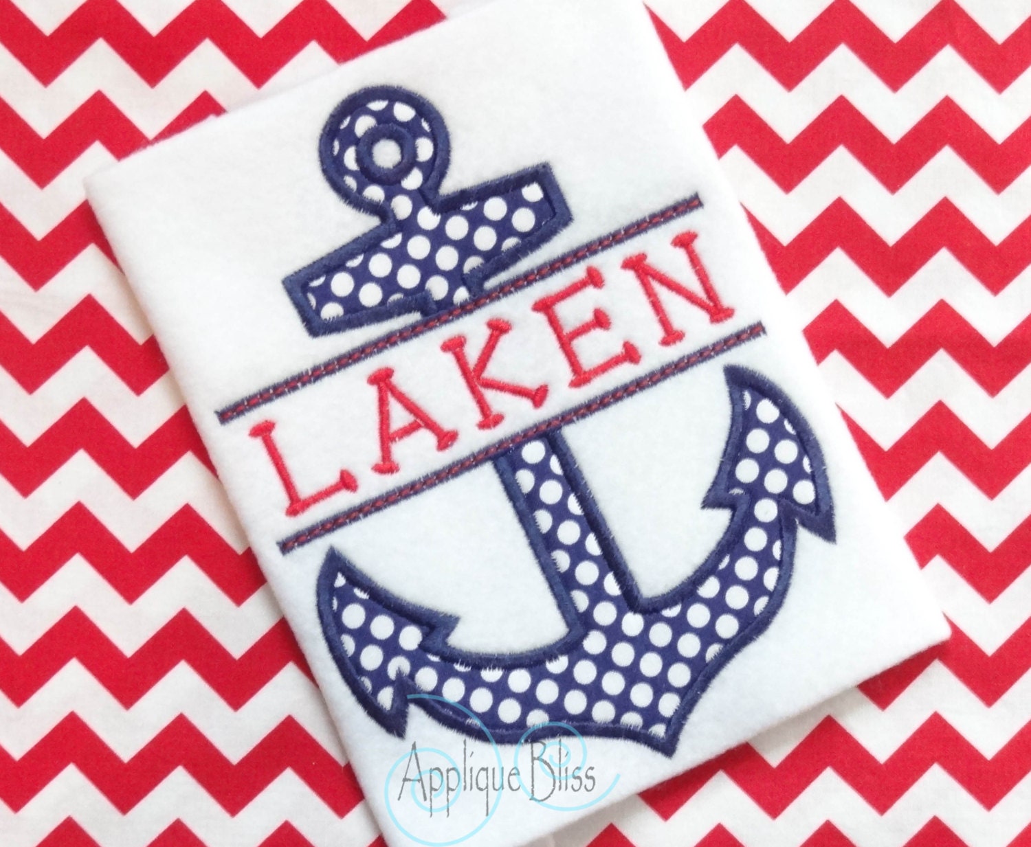 Split Anchor Digital Applique Design Nautical by AppliqueBliss