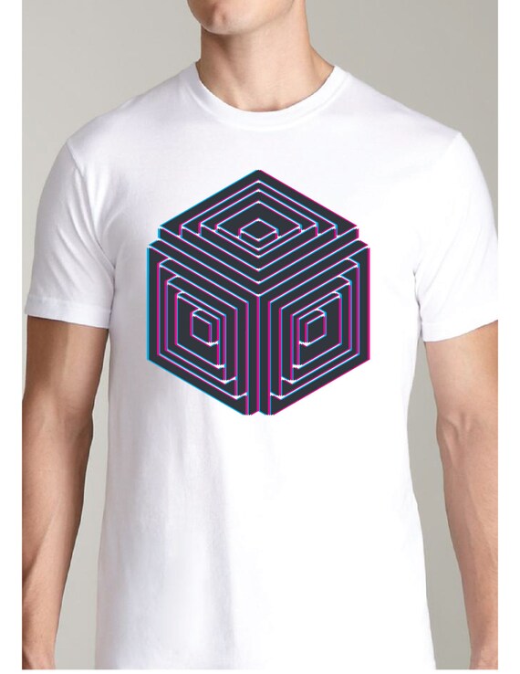 3D Cube Optical Illusion Men's White Tee Shirt