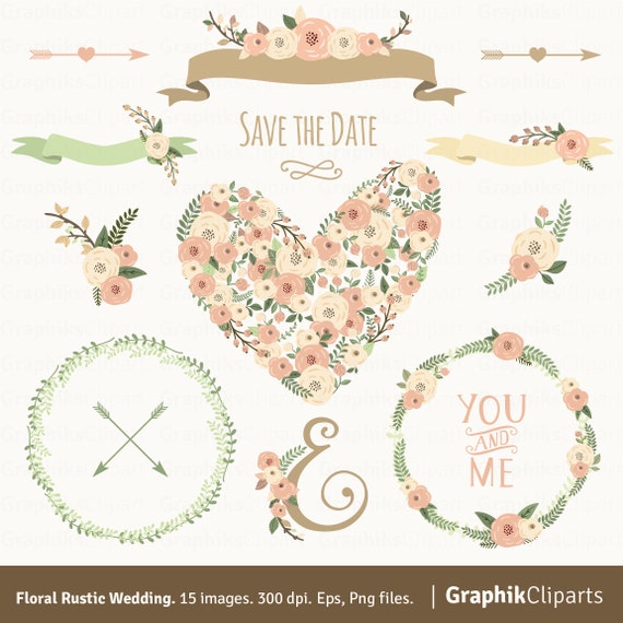 Floral Rustic Wedding Pink. FLORAL CLIPART. Floral