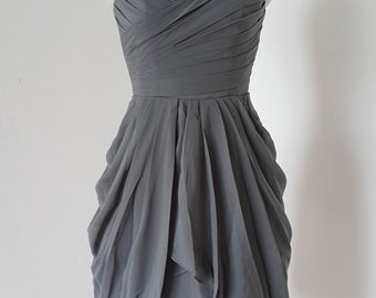 2015 Sweetheart Charcoal Grey Chiffon Short Bridesmaid Dress