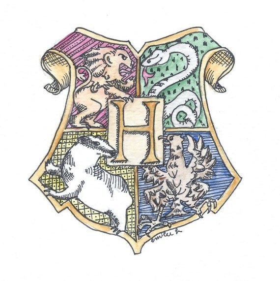 Watercolor Hogwarts Crest by VisuallyMusical on Etsy