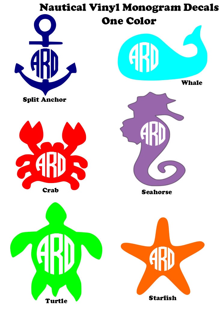 Nautical Monogrammed Vinyl Decals Split Anchor