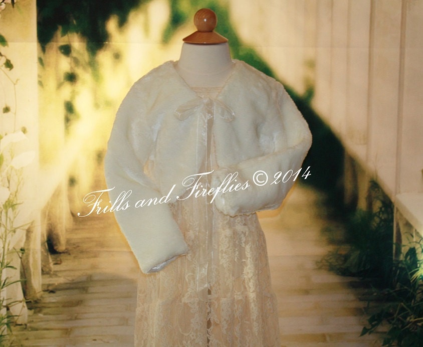 Girls Flowergirl Ivory Fur Bolero Jacket Girls Ivory Fur