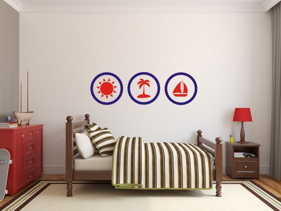 Nautical Wall Decals Rope Frames Girls Wall Decals Beach Ball Swimsuit and Sunglasses Decals Wall Nautical Stickers,