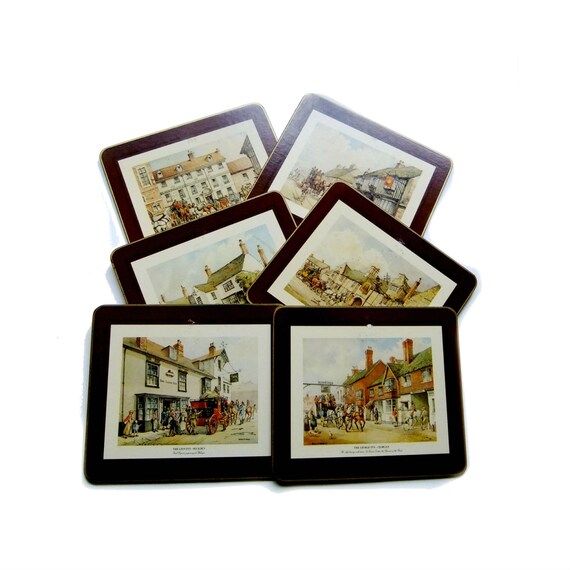 Six Vintage Pimperal Placemats of Old English by SunStateVintage