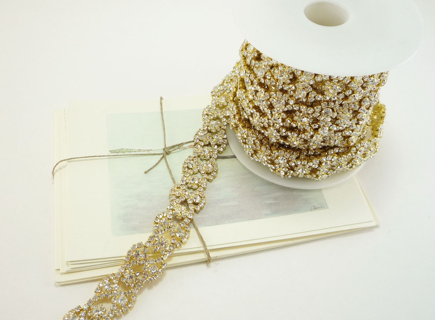 Gold Rhinestone Luxury Border Trim Clear Crystal Trim