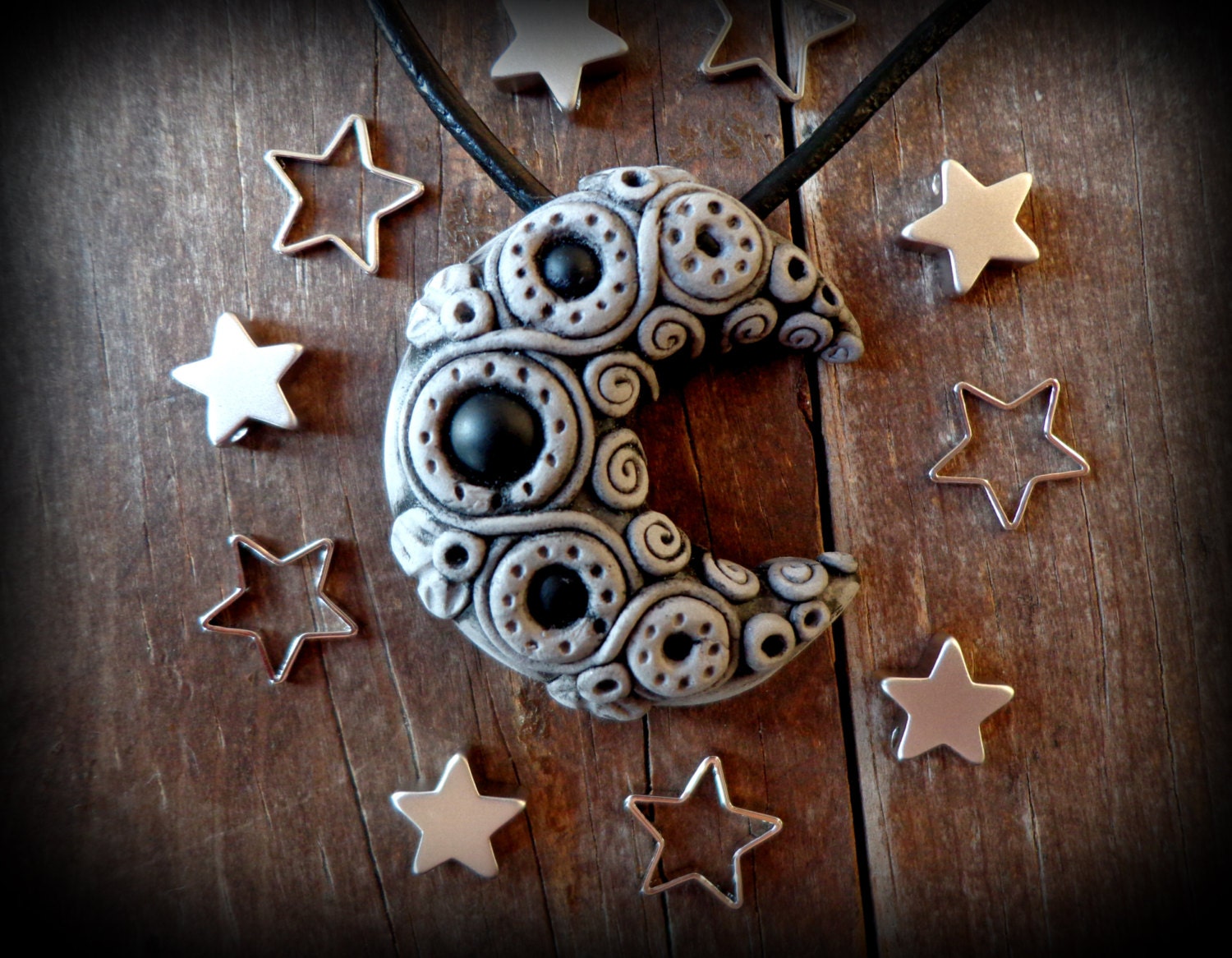 clay moon necklace wiccan jewelry moon pendant clay