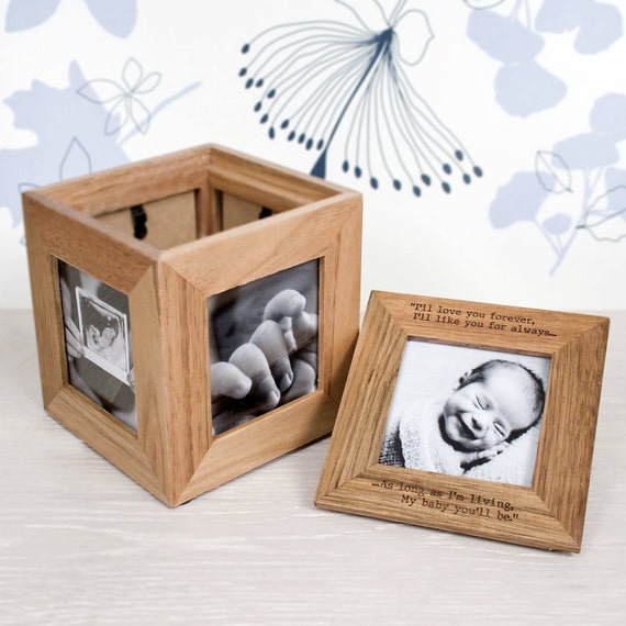 Custom Engraved Oak Cube Photo Frame Keepsake by SerendipityVita