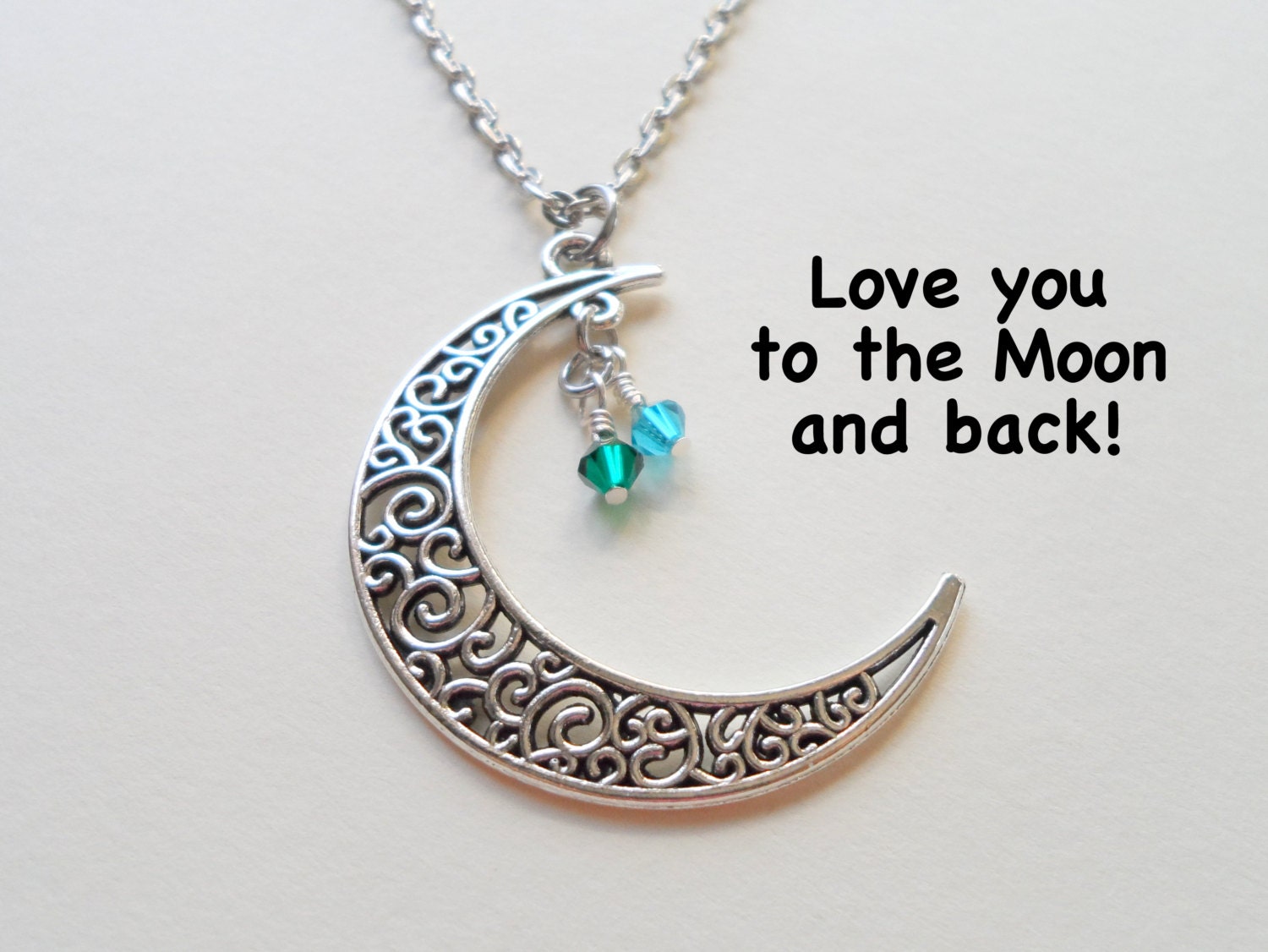 Large Moon Necklace Birthstone Necklace Mother Daughter