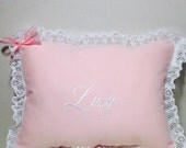 Baby pillow with lace trim,Personalized baby pillow, Baby pink pillow, Nursery pillow,Baby shower gift girl, Custom pillow