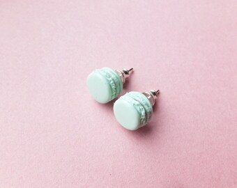 Mint Macaron earrings, food jewelry, mint green earrings, miniature food, french macarons, pastel macarons studs, macaroon, cotton candy