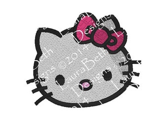 Hello Pink Bow Kitty Full Embroidery Head Face Digital Design ~ Full Embroidery Design INSTANT DOWNLOAD ~ 4x4, 5x7 and 6x10 Sizes
