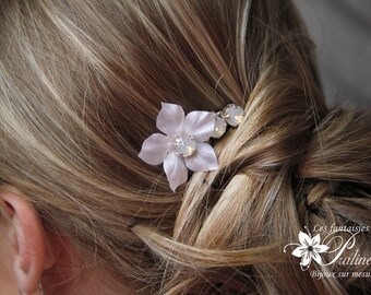 Peigne mariage cheveux fleur de soie et cristaux - Bridal silk flower and rhinestones haircomb
