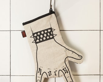 Rock'n'roll kitchen glove printed by hand - oven mitt - horns hand - right hand