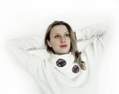 Set of 2 unique designer brooches, FREE Shipping, modern, contemporary jewelry design, original, handmade, lasercut wood, polymer clay