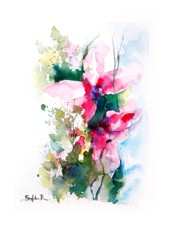 Abstract Flowers Watercolor Painting Art Print by CanotStopPrints