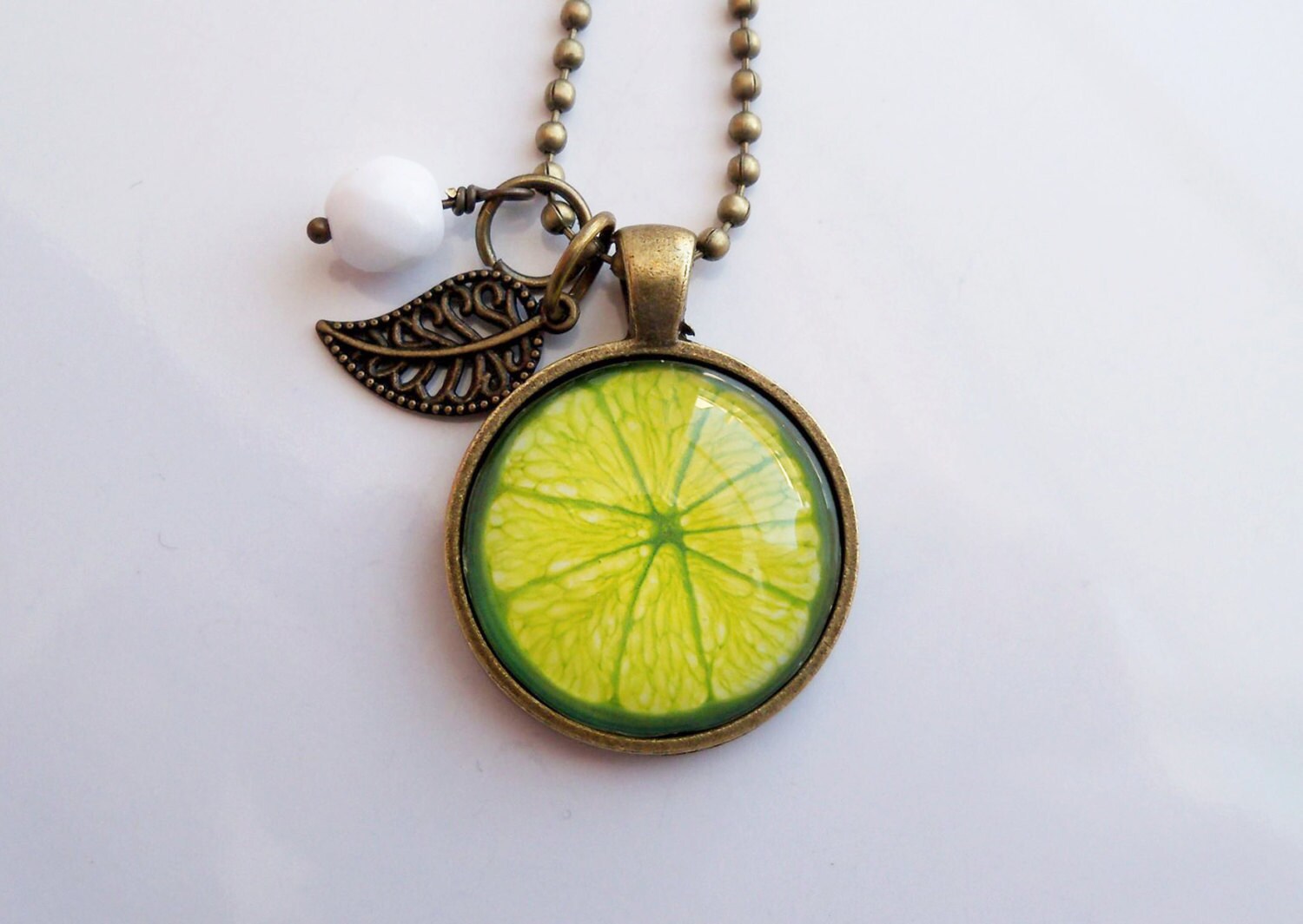 Lime Necklace Fruit Pendant You Choose Bead and Charm