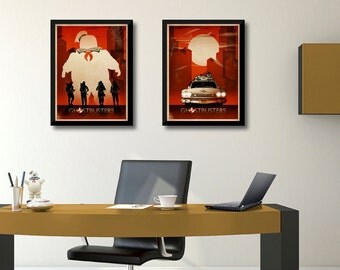 Ghostbusters Stay Puft, Ghostbusters Ecto-1, Movie Poster, Ghostbusters print, Ghostbuster Retro, Art Print, Minimalist Ghostbusters poster,