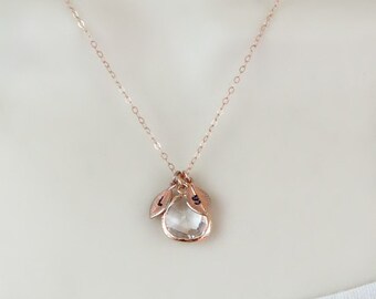 Initial Necklace, Rose Gold Necklace, Crystal Necklace, Sister Necklace, Dainty Necklace, Personalized Jewelry, Best Friend Necklace, Tiny
