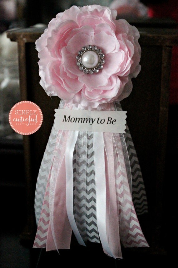 chevron baby shower decorations Be by Corsage Pink Corsage Mommy to Gray Chevron