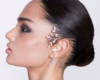 Big Silver Leaves Ear Cuff - silver ear cuff , leaves ear cuff , statement ear cuff , woodland ear cuff , rustic ear cuff , rustic jewelry